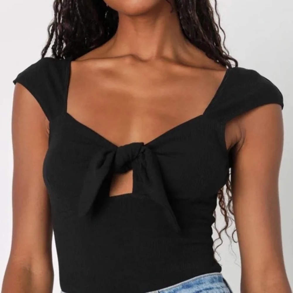Lulus Cap Sleeve Tie Ribbed Bodysuit with Open Back